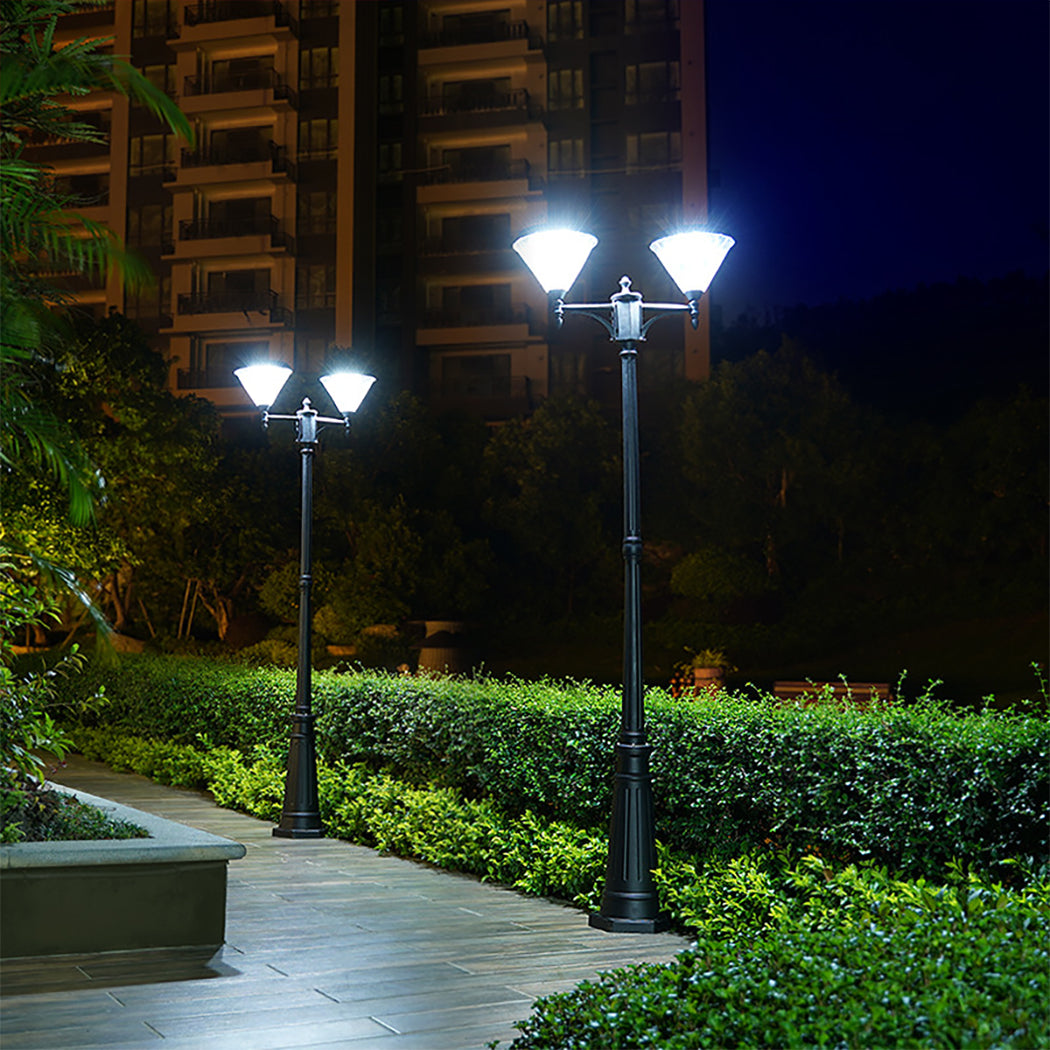 Double Head Solar Post Light 2 Head Solar Street Lantern Flat Top Lawn Walkway